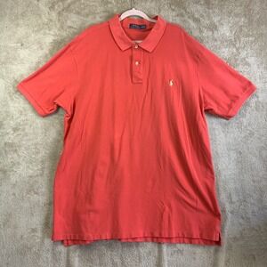 Polo Ralph Lauren Shirt Mens Pique Knit Coral‎ Stretch Pony Golf 3LT Preppy EUC